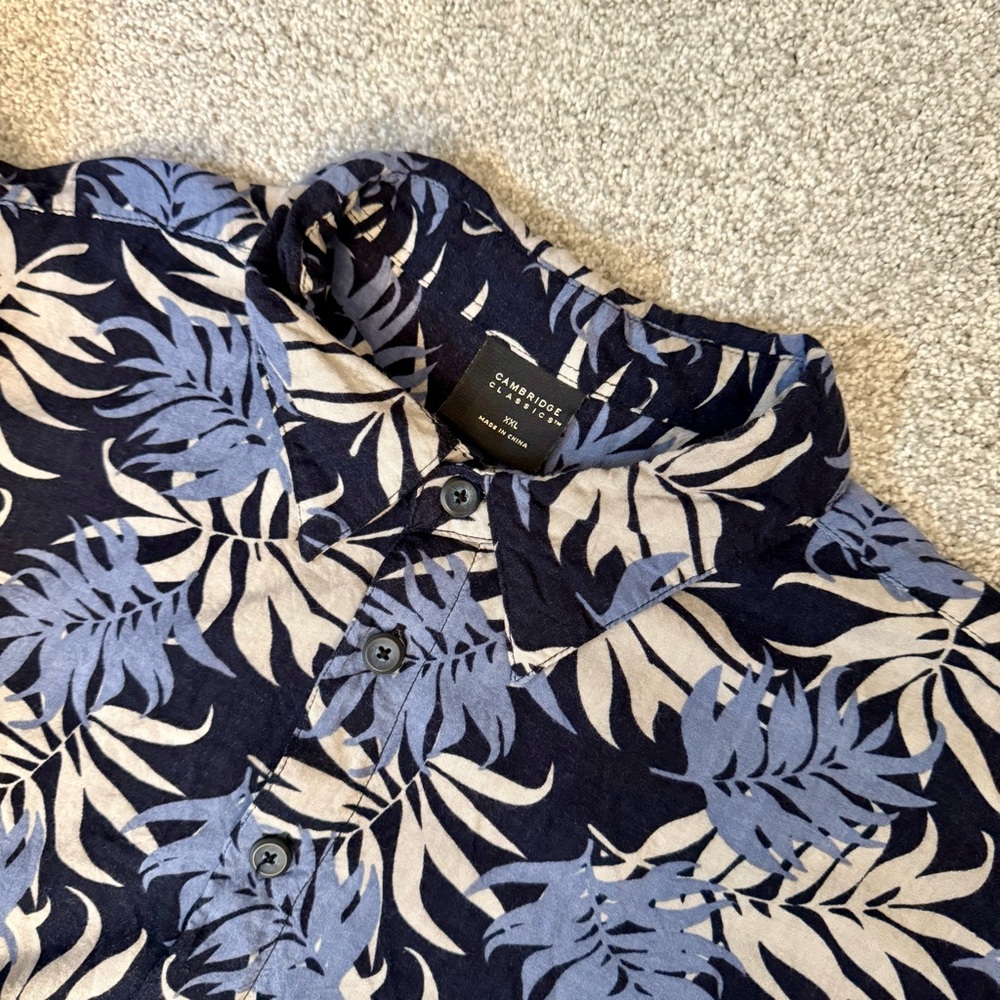 Cambridge‎ Classics Men’s Blue/Tan/Blk Short Sleeve Hawaiian Button Down Sz XXL